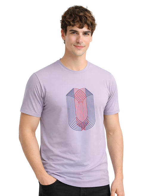 ADRO Mens Dual Arc Monogram Printed T-Shirt for Men | Cotton Printed Tshirt | Regular Fit Casual T-Shirts | Summer Tshirts Lilac Grey