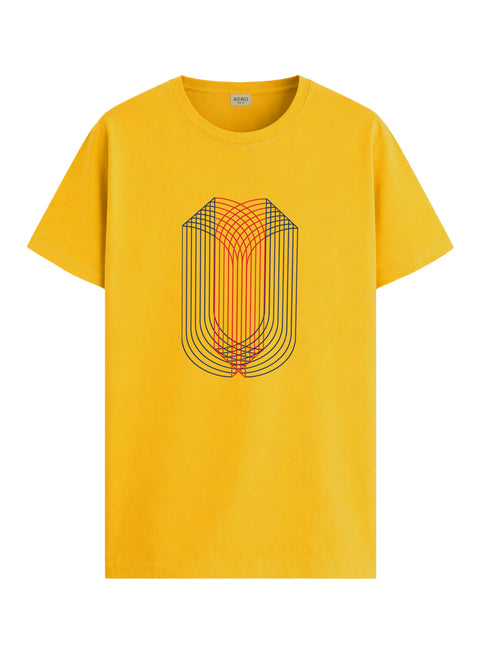 ADRO Mens Dual Arc Monogram Printed T-Shirt for Men | Cotton Printed Tshirt | Regular Fit Casual T-Shirts | Summer Tshirts