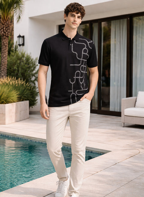 Adro Polo T-Shirt for Men | Allover Printed Polo T Shirt | Cotton Polo Tshirt