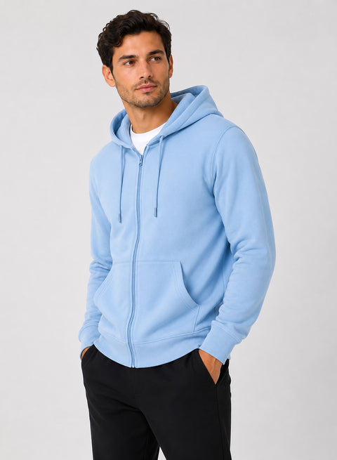 ADRO Zipper Hoodie for Men | 300 GSM Cotton Hoodies | Regular Fit Jacket for Men with Pockets | Sweatshirts with Zipper for Men | Powder Blue