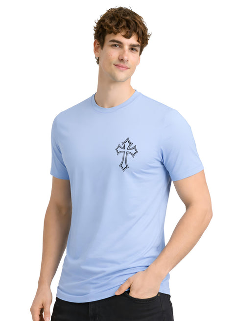 Adro Mens Cross Printed T-Shirt | Minimal Chest Graphic Cotton Casual Tshirt | Trendy Stylish Comfortable Regular Fit T shirt for Men