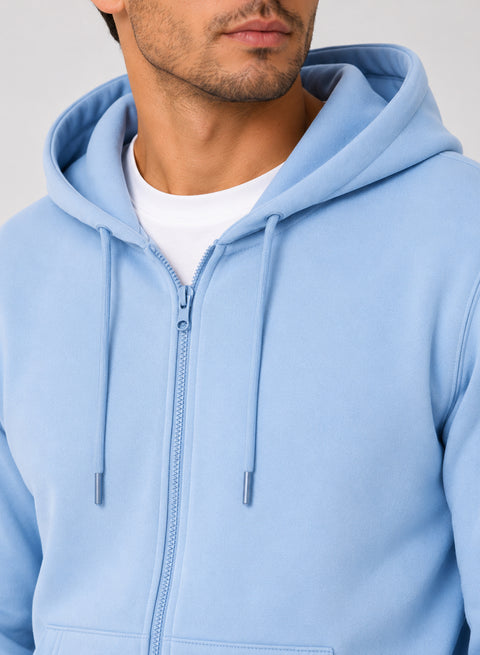 ADRO Zipper Hoodie for Men | 300 GSM Cotton Hoodies | Regular Fit Jacket for Men with Pockets | Sweatshirts with Zipper for Men | Powder Blue