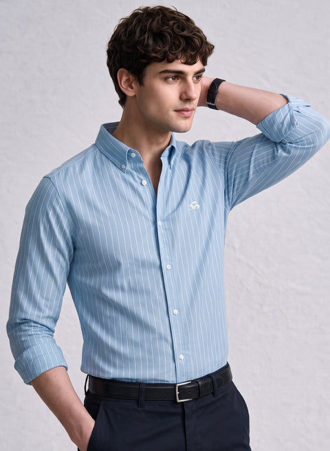 ADRO Mens Mint Striped Oxford Cotton Casual Shirt for Men | Full Sleeve Button-Down Collar Smart Fit Shirts for Men