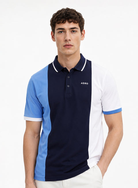 Adro Multicolour Polo T Shirt | 100% Cotton Mens Polo Tshirt | Regular Fit Half Sleeve Cut & Sew Polo T-shirt for men  | Ocean Streak