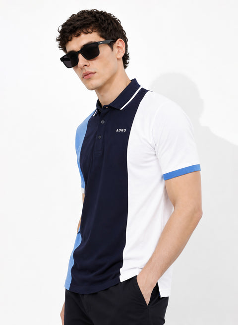 Adro Multicolour Polo T Shirt | 100% Cotton Mens Polo Tshirt | Regular Fit Half Sleeve Cut & Sew Polo T-shirt for men  | Ocean Streak