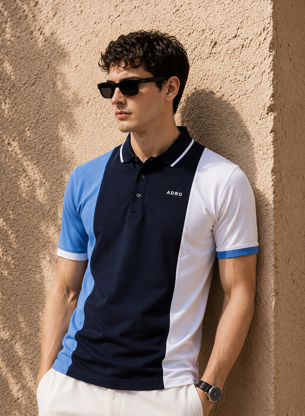 Adro Multicolour Polo T Shirt | 100% Cotton Mens Polo Tshirt | Regular Fit Half Sleeve Cut & Sew Polo T-shirt for men  | Ocean Streak
