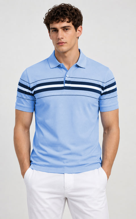 ADRO Men's Printed Stripe Polo T-Shirt | Regular Fit Half Sleeve | Blue