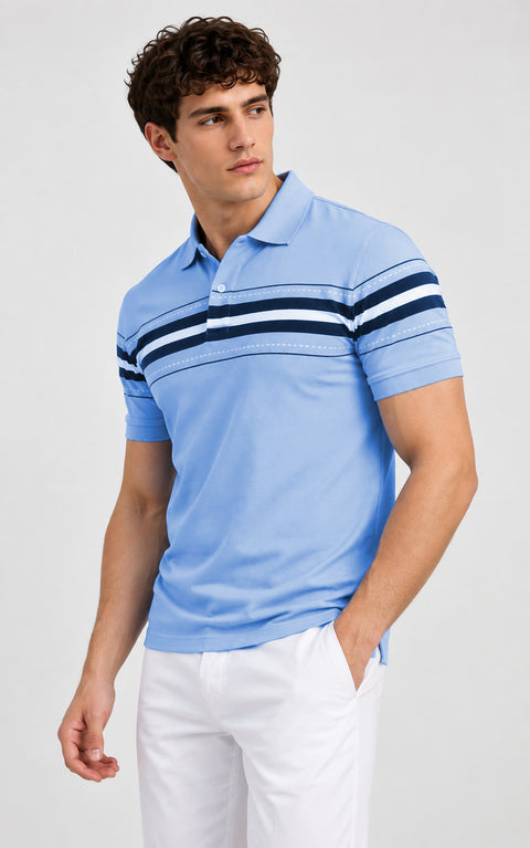 ADRO Men's Printed Stripe Polo T-Shirt | Regular Fit Half Sleeve | Blue