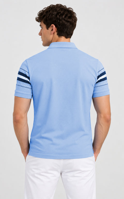 ADRO Men's Printed Stripe Polo T-Shirt | Regular Fit Half Sleeve | Blue