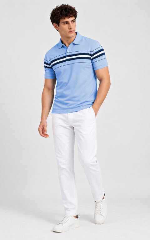 ADRO Men's Printed Stripe Polo T-Shirt | Regular Fit Half Sleeve | Blue