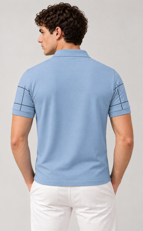 ADRO Men's Printed Stripe Polo T-Shirt | Regular Fit Half Sleeve | Sky Blue