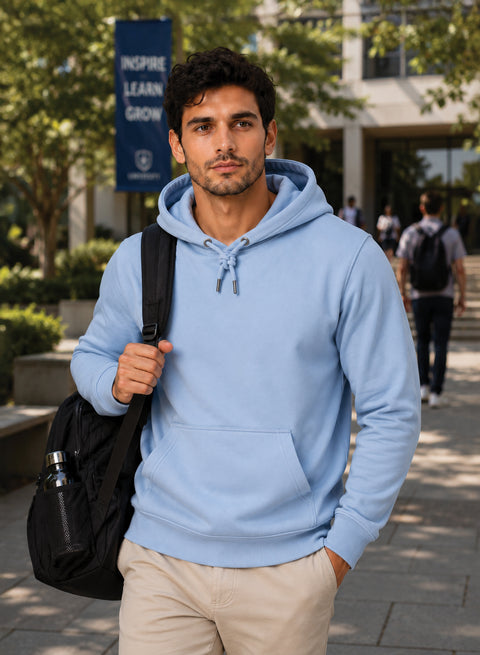 ADRO Hoodie for men | 300 GSM Cotton Fleece Warm & Soft Fabric | Mens Hoodies | Casual Sweatshirt for Winter, Travel & Collage | Regular Fit Hooded Pullover | Powder Blue