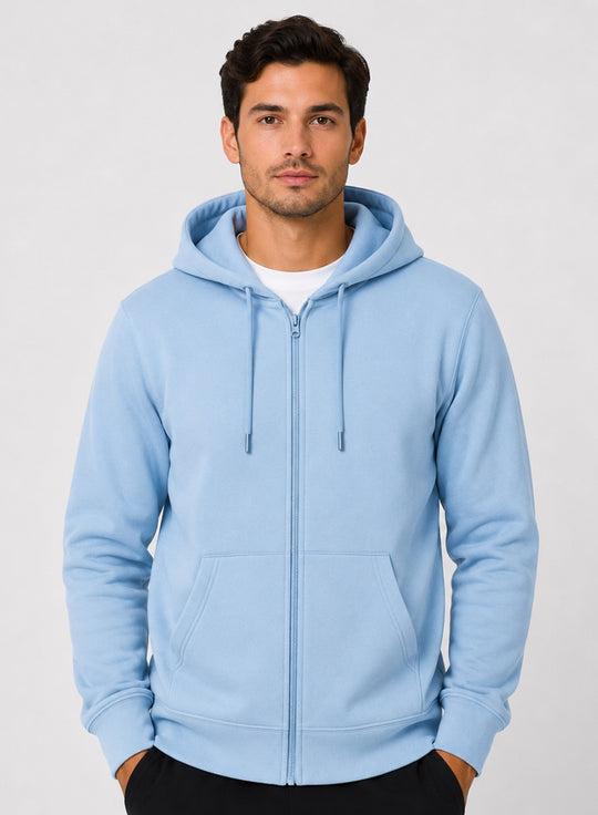 ADRO Zipper Hoodie for Men | 300 GSM Cotton Hoodies | Regular Fit Jacket for Men with Pockets | Sweatshirts with Zipper for Men | Powder Blue