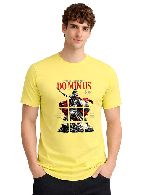 ADRO Mens Dominus Warrior Legacy Printed T-Shirt for Men | Cotton Printed Tshirt | Regular Fit Casual T-Shirts | Summer Tshirts Light Yellow