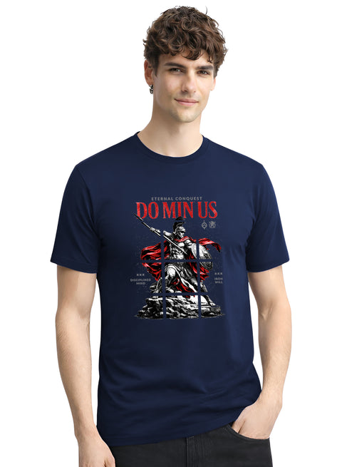 ADRO Mens Dominus Warrior Legacy Printed T-Shirt for Men | Cotton Printed Tshirt | Regular Fit Casual T-Shirts | Summer Tshirts Navy Blue