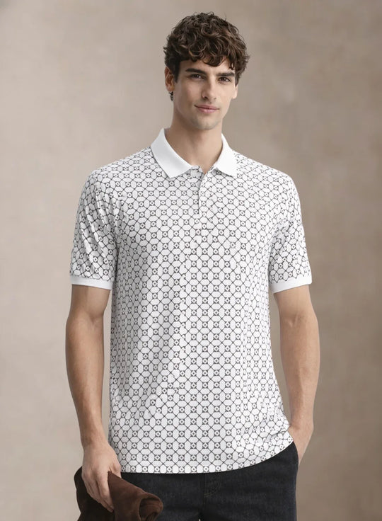 Adro Polo T-Shirt for Men  | Allover Printed Polo T Shirt | Cotton Polo Tshirt