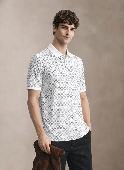 Adro Polo T-Shirt for Men | Allover Printed Polo T Shirt | Cotton Polo Tshirt