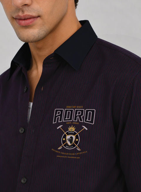 ADRO Signature Series Half Sleeve Striped Shirt for Men | Cotton Blend Casual Shirts | Relaxed Fit Contrast Collar Summer Wear | Maroon
