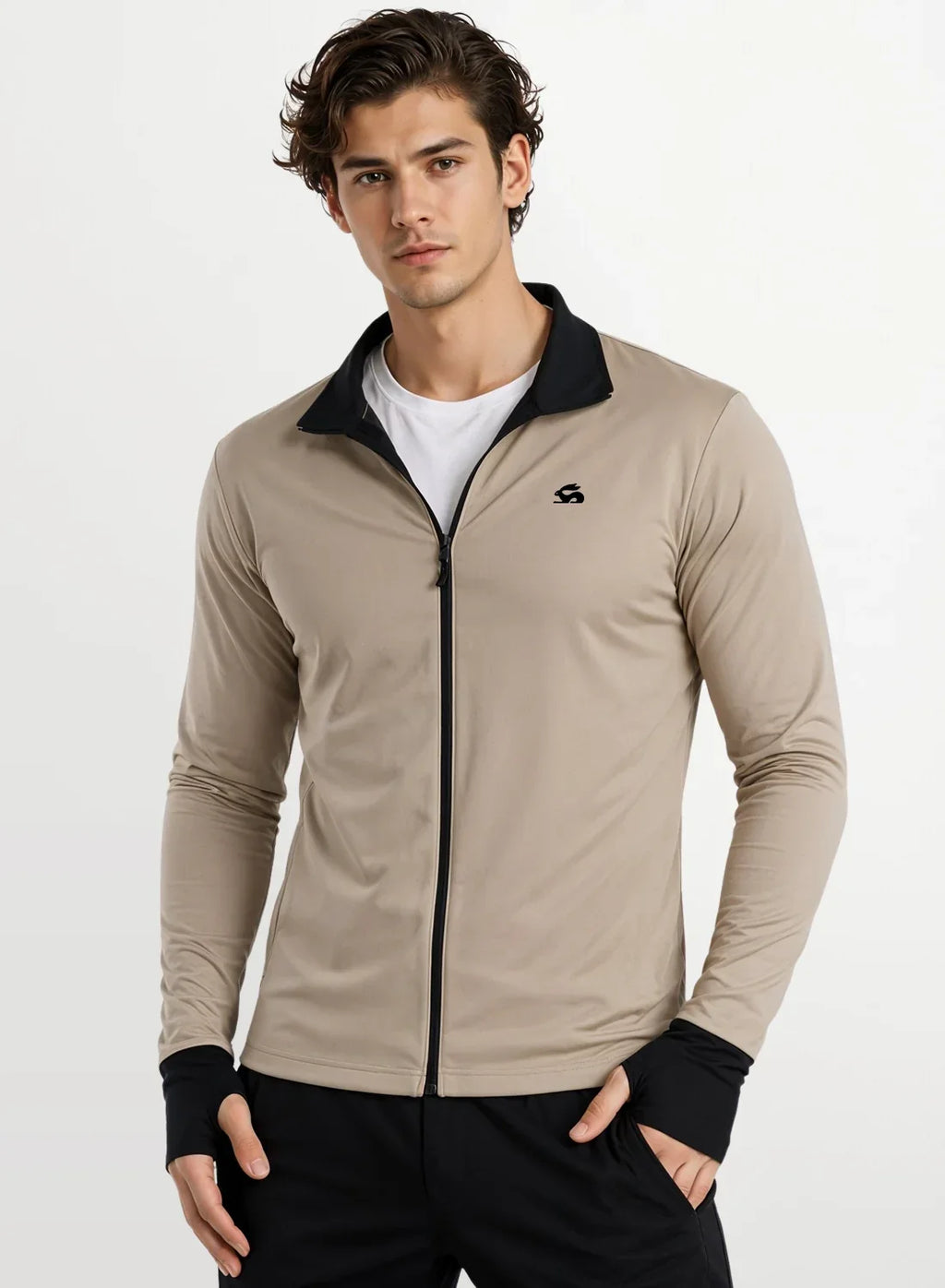 Adro Sunscreen Jacket for Men UV Sun Advanced Protection Running Jackets For Men Biker Jackets with Zipper Sports jacket for men Beige