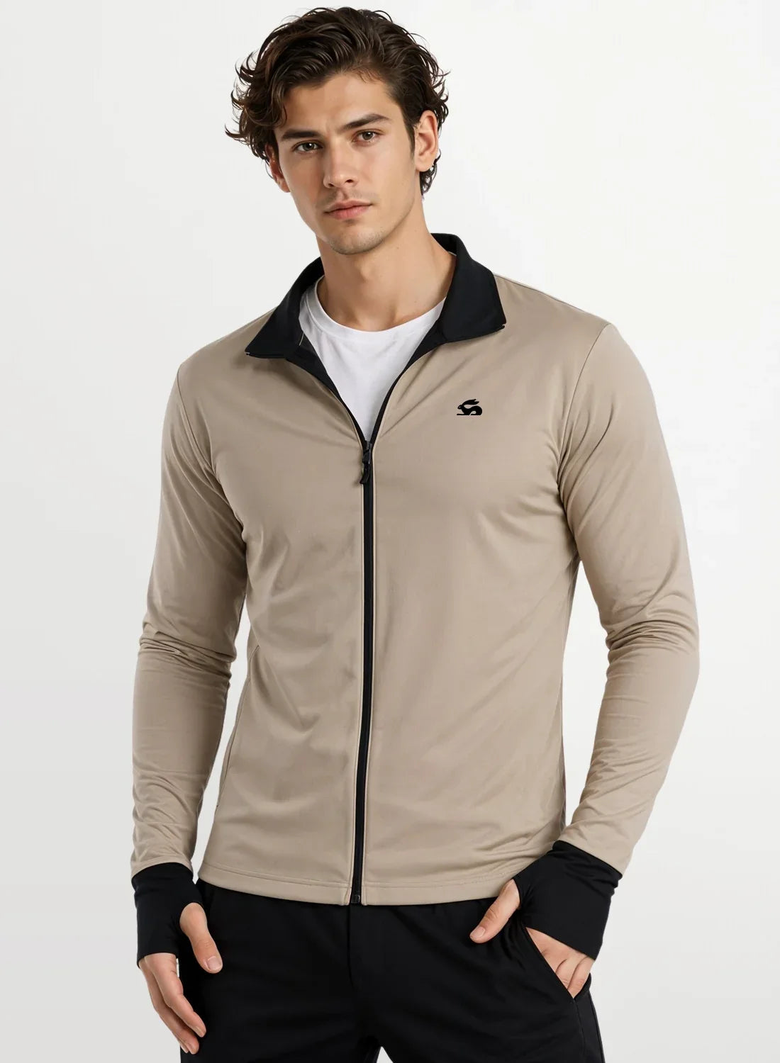 Adro Sunscreen Jacket for Men UV Sun Advanced Protection Running Jackets For Men Biker Jackets with Zipper Sports jacket for men Beige