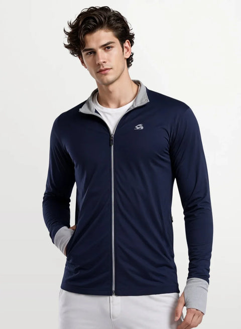 Adro Sunscreen Jacket for Men UV Sun Advanced Protection Running Jackets For Men Biker Jackets with Zipper Sports jacket for men Navy Blue