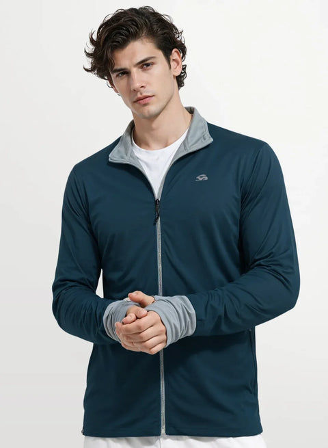 Adro Sunscreen Jacket for Men UV Sun Advanced Protection Running Jackets For Men Biker Jackets with Zipper Sports jacket for men Teal Blue