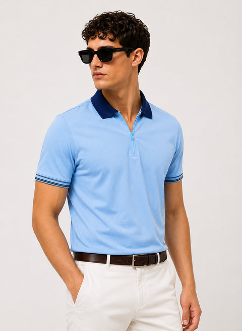 Mens Premium Cotton Polo T-Shirt | 220 GSM Soft Fabric | Casual stylish Look | Zipper Polo Design Polo T shirt | Polo Tshirt for All-Day Wear | Summer Song