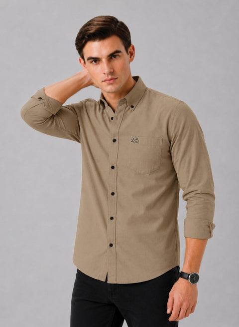 ADRO Men's Premium Oxford Cotton Shirt | Full Sleeve Casual Shirt | Regular Fit | Khaki