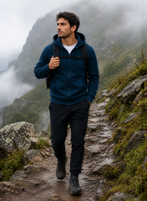 ADRO Zipper Hoodie for Men | 300 GSM Cotton Hoodies | Regular Fit Jacket for Men with Pockets | Sweatshirts with Zipper for Men | Ocean Teal