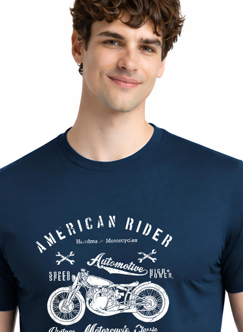 Adro Mens American Rider Printed T-Shirt | 100% Cotton T shirt for Bikers | Stylish Casual Tee Summer Regular Fit Biker Tshirt
