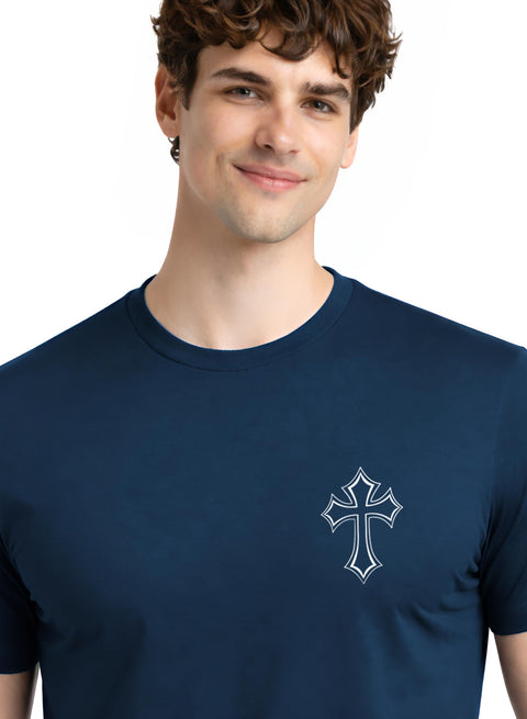 Adro Mens Cross Printed T-Shirt | Minimal Chest Graphic Cotton Casual Tshirt | Trendy Stylish Comfortable Regular Fit T shirt for Men