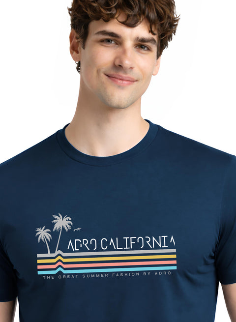 Adro Mens California Graphic T-Shirt | Retro Stripe Print Cotton Summer Tshirt | Stylish Beach T shirt | Comfortable Graphic Tee