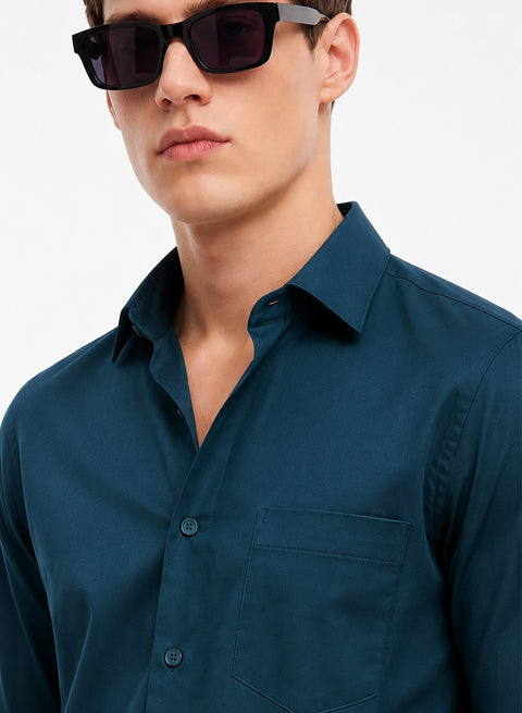 ADRO Premium Cotton Satin Shirt for Men | Casual Fit Solid Full Sleeve Shirt in Deep Teal