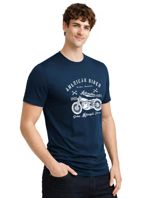 Adro Mens American Rider Printed T-Shirt | 100% Cotton T shirt for Bikers | Stylish Casual Tee Summer Regular Fit Biker Tshirt