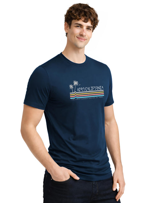 Adro Mens California Graphic T-Shirt | Retro Stripe Print Cotton Summer Tshirt | Stylish Beach T shirt | Comfortable Graphic Tee
