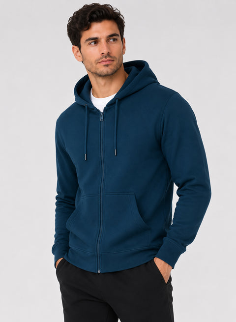 ADRO Zipper Hoodie for Men | 300 GSM Cotton Hoodies | Regular Fit Jacket for Men with Pockets | Sweatshirts with Zipper for Men | Ocean Teal