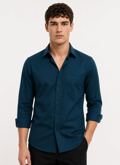 ADRO Premium Cotton Satin Shirt for Men | Casual Fit Solid Full Sleeve Shirt in Deep Teal