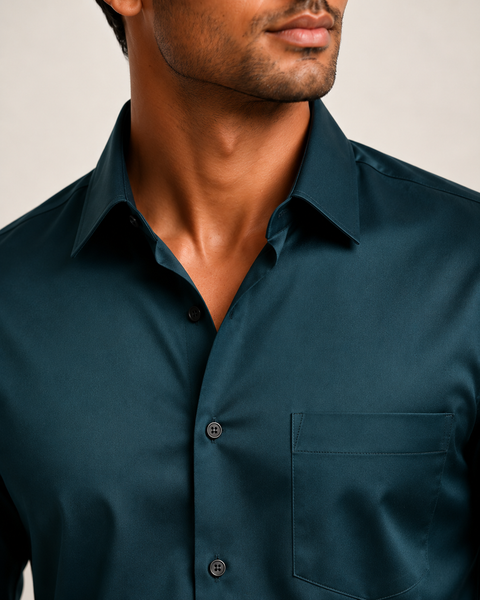 ADRO Premium Cotton Satin Shirt for Men | Casual Fit Solid Full Sleeve Shirt in Deep Teal