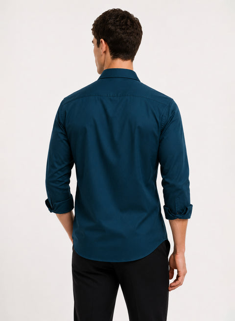 ADRO Premium Cotton Satin Shirt for Men | Casual Fit Solid Full Sleeve Shirt in Deep Teal