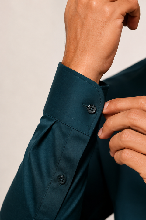 ADRO Premium Cotton Satin Shirt for Men | Casual Fit Solid Full Sleeve Shirt in Deep Teal