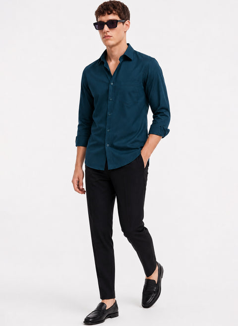 ADRO Premium Cotton Satin Shirt for Men | Casual Fit Solid Full Sleeve Shirt in Deep Teal