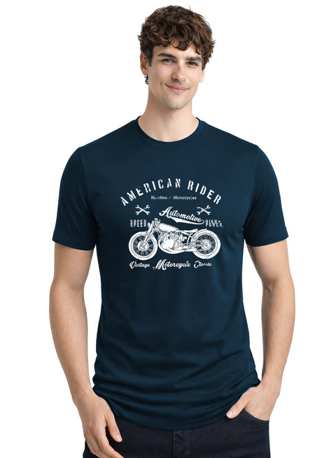 Adro Mens American Rider Printed T-Shirt | 100% Cotton T shirt for Bikers | Stylish Casual Tee Summer Regular Fit Biker Tshirt