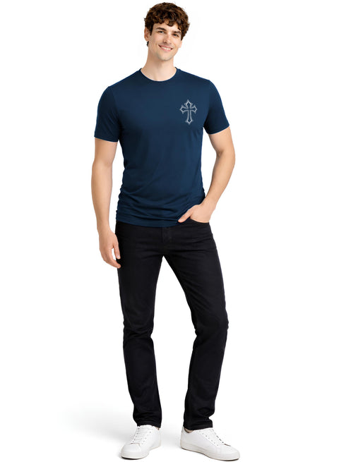 Adro Mens Cross Printed T-Shirt | Minimal Chest Graphic Cotton Casual Tshirt | Trendy Stylish Comfortable Regular Fit T shirt for Men