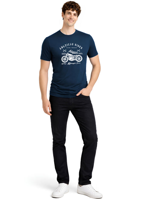 Adro Mens American Rider Printed T-Shirt | 100% Cotton T shirt for Bikers | Stylish Casual Tee Summer Regular Fit Biker Tshirt