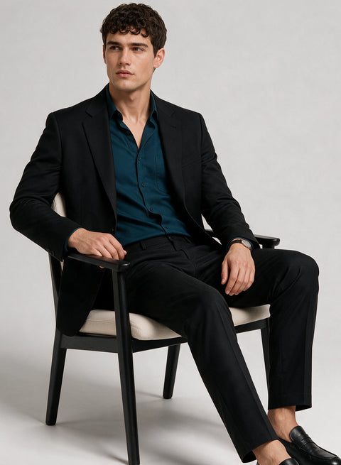 ADRO Men's Premium Cotton Satin Shirt | Solid Full Sleeve Casual Shirt | Regular Fit | Teal Blue
