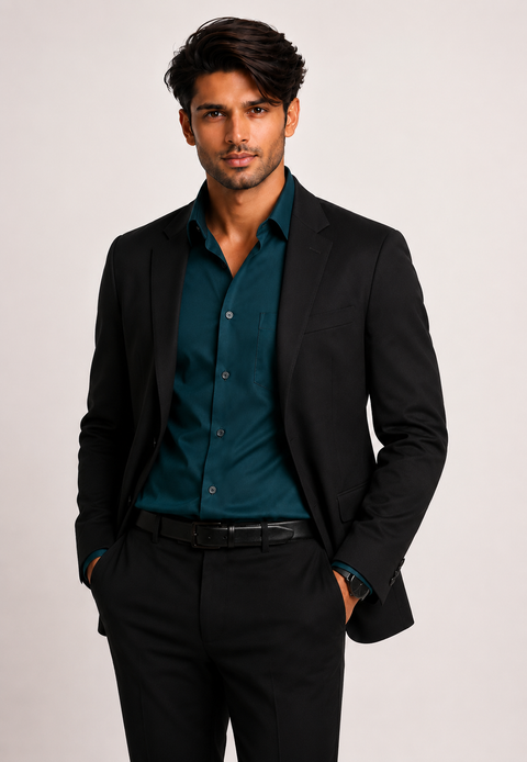 ADRO Premium Cotton Satin Shirt for Men | Casual Fit Solid Full Sleeve Shirt in Deep Teal
