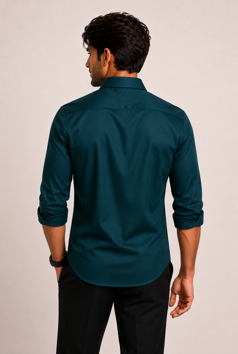 ADRO Premium Cotton Satin Shirt for Men | Casual Fit Solid Full Sleeve Shirt in Deep Teal