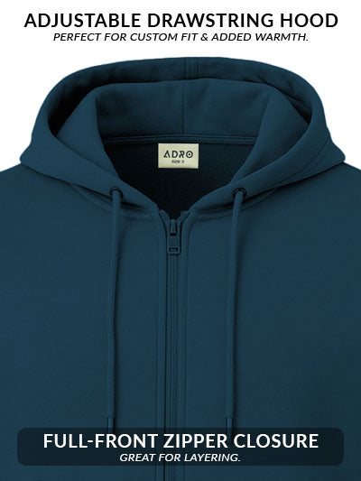 Adro Men’s Regular Fit Zip-Up Hoodie for man | 320 GSM Cotton Poly Fleece Zipper Sweatshirt with Soft Fabric & Printed Hoodies