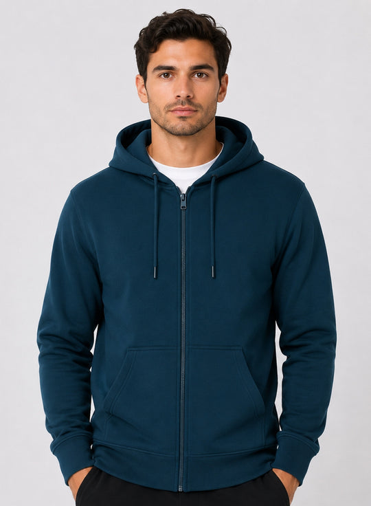 ADRO Zipper Hoodie for Men | 300 GSM Cotton Hoodies | Regular Fit Jacket for Men with Pockets | Sweatshirts with Zipper for Men | Ocean Teal