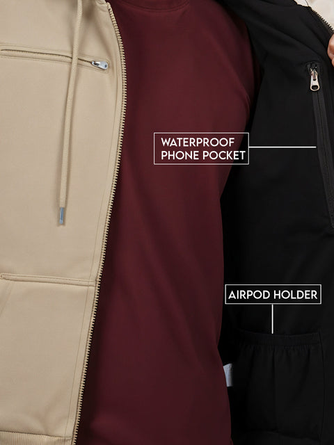 Adro Travel Hoodie for Men | Mens Multi Utility Zipper Hoodies| 320 GSM Soft Cotton |Men's Winter Sweatshirt | Waterproof Pockets Zip-Up Jacket with Hood Eye Shade